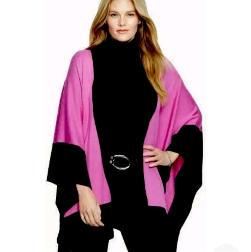 NWT Ralph Lauren LRL Pink Gray Colorblock Wool Blend Poncho Cape Size PXS/PS.
